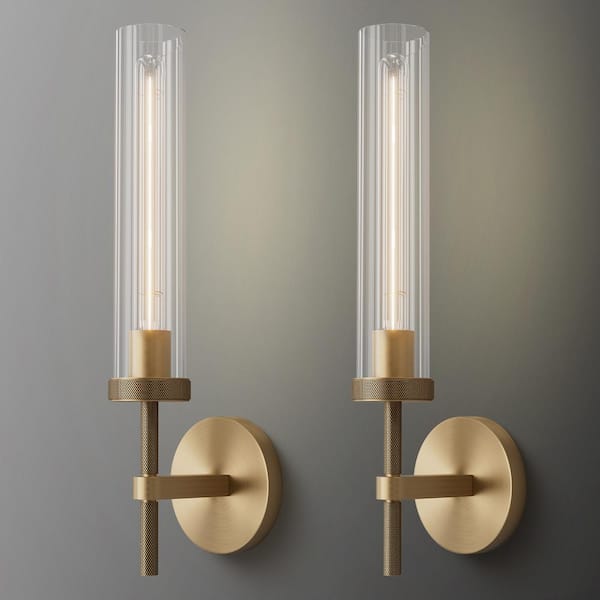 YUYI 19 in. 1-Light Gold Wall Sconce, Modern Wall Light with Glass Tube for Living Room, Dining Room (2-Sets)