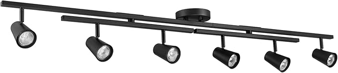 GLOBE Electric 64000169 51 6-Light Adjustable Track Lighting, Matte Black, Center Swivel Bars, Pivoting Track Heads, Ceiling Light