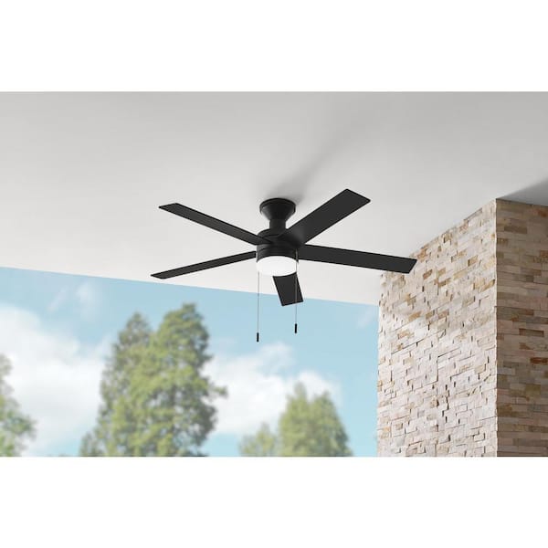 Hampton Bay Caltris 52 in. Integrated LED IndoorOutdoor Matte Black Ceiling Fan with Light and Pull Chains Included