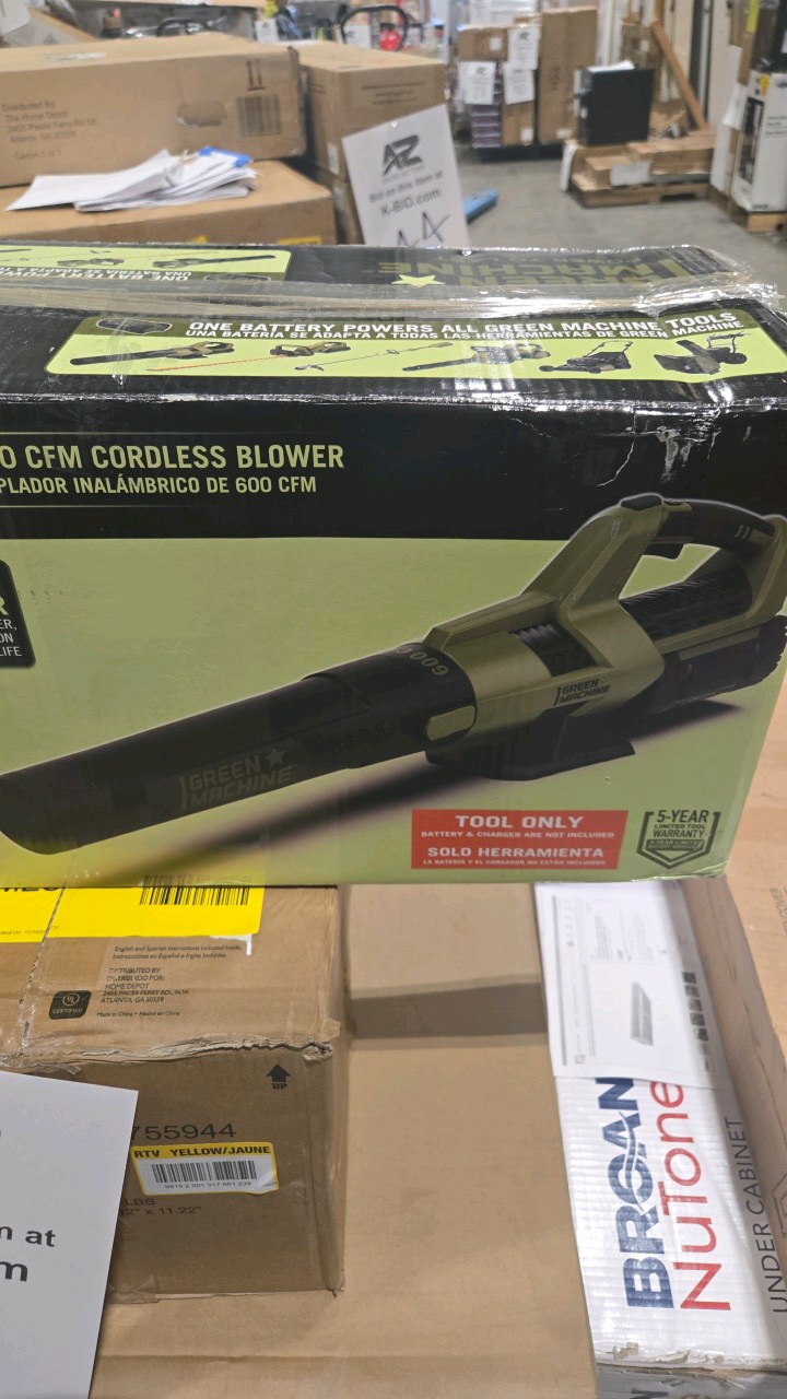 Green Machine 62-Volt 113 MPH 600 CFM Battery Lithium-Ion Brushless Cordless Handheld Leaf Blower( Tool Only)
