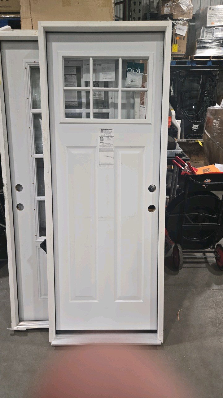 JELD-WEN 30 in. x 80 in. 6 Lite Craftsman Primed Steel Prehung Left-Hand Inswing Front Door