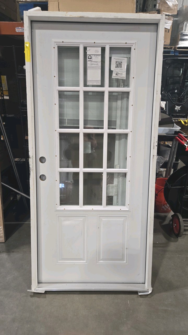 JELD-WEN 36 in. x 80 in. 12 Lite Primed Steel Prehung Right-Hand Outswing Front Door