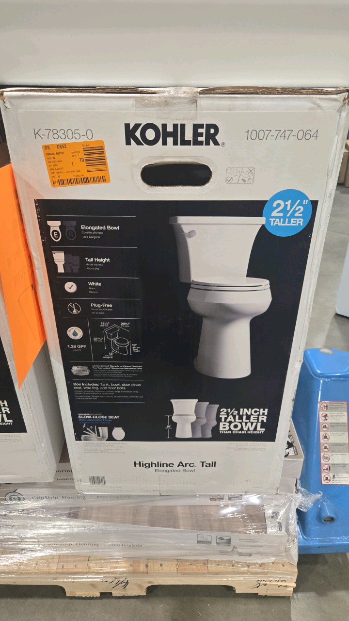 KOHLER Highline Arc Extra Tall 12 in. Rough In 2-Piece 1.28 GFP Single Flush Elongated Toilet in White with Soft Close Seat