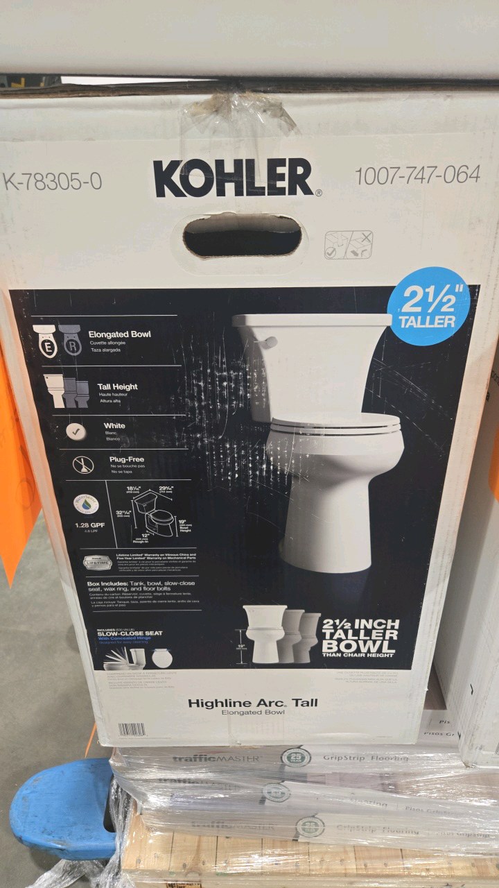 KOHLER Highline Arc Extra Tall 12 in. Rough In 2-Piece 1.28 GFP Single Flush Elongated Toilet in White with Soft Close Seat