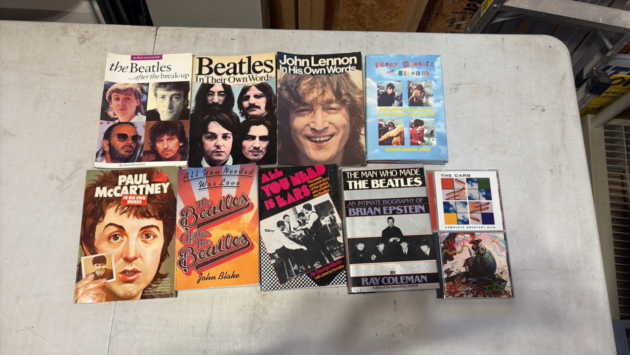 (8) BEATLES-themed books(2) CDs 4 Non Blonds, The Cars.