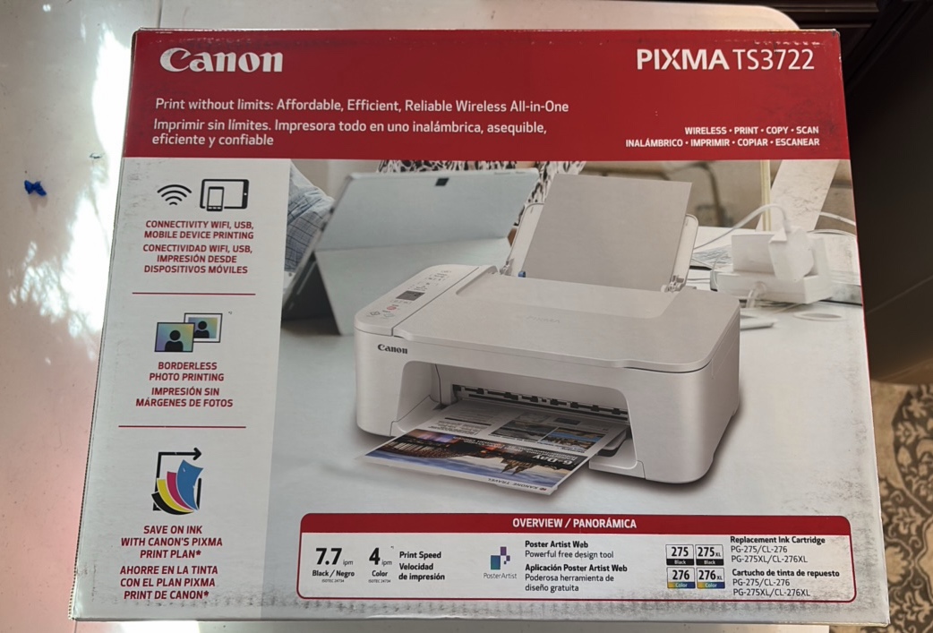 NEW Canon PIXMA TS3722 printer, sealed in box