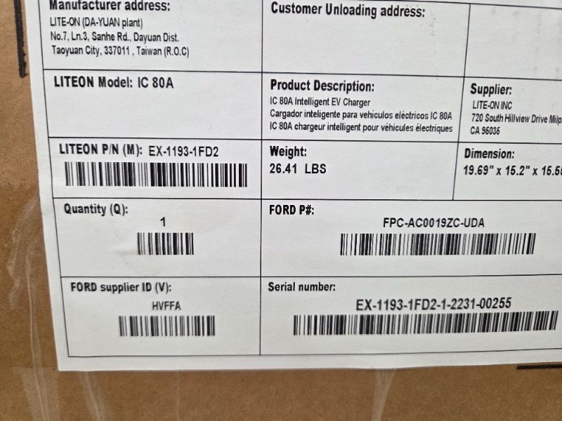 Ford Pro AC Charging Station 19.2 kW IC 80A Electric Vehicle Charger with Cables - NEW IN BOX