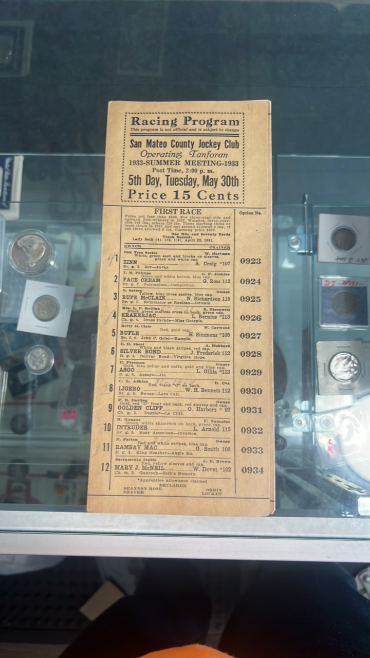 1933 horse racing program