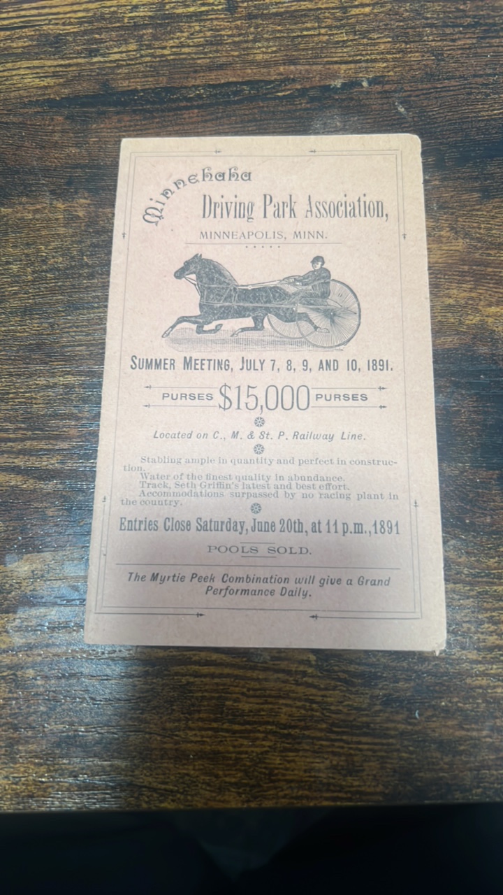 1891 minnehaha driving park association Minneapolis Minnesota race program