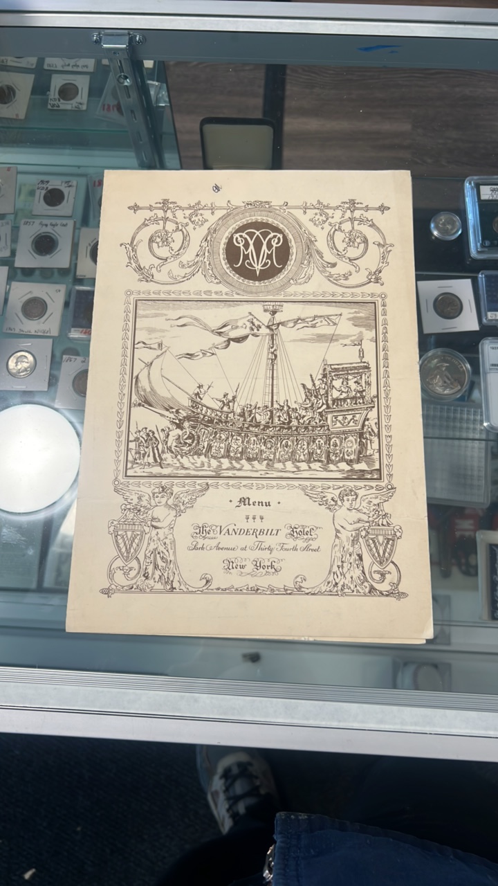 1934 Vanderbilt hotel menu