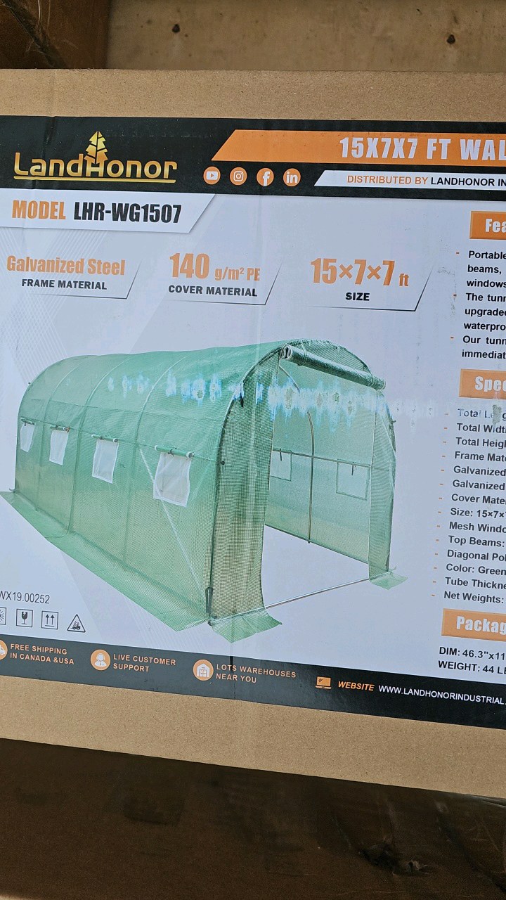 2026 Unused LandHonor 15 x 7 x 7 Ft Walk-in Greenhouse LHR-WG1507