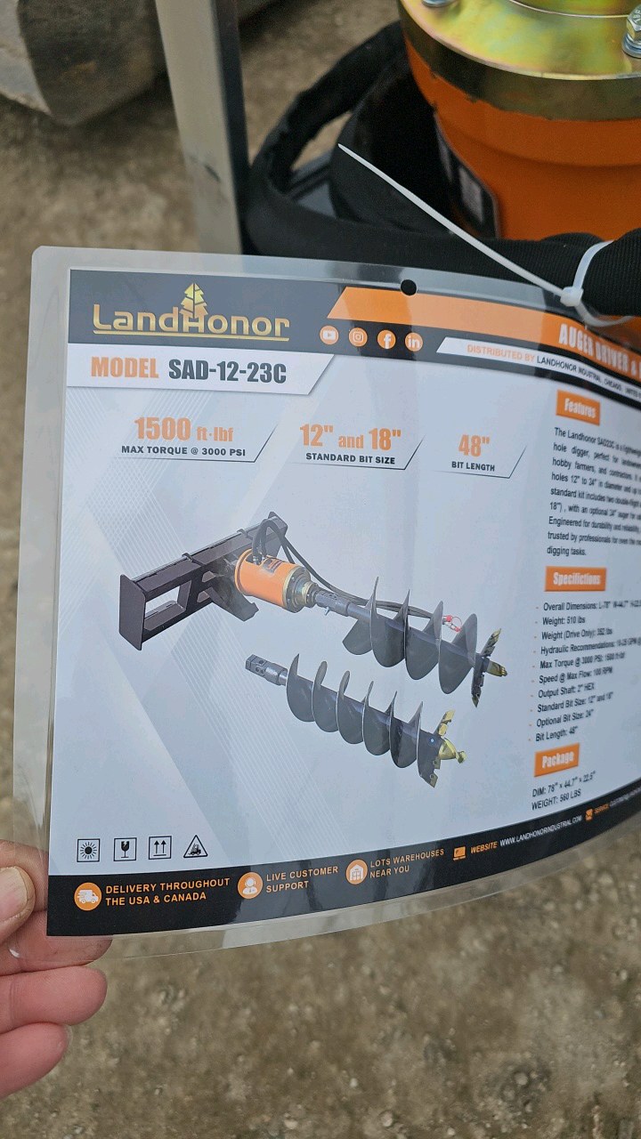 2026 Unused LandHonor Skid Steer Loader Auger Drives SAD-12-23C