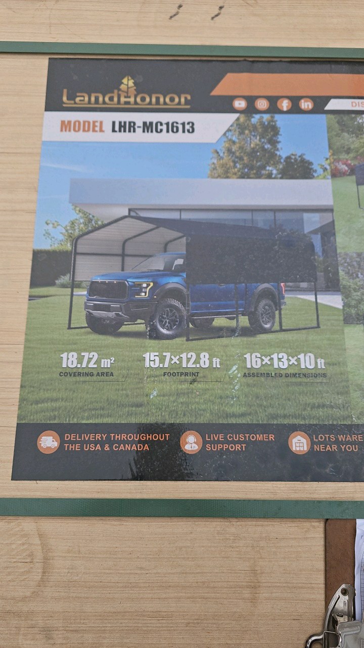 2026 Unused LandHonor 16 x 13 Ft Metal Carport LHR-MC1613