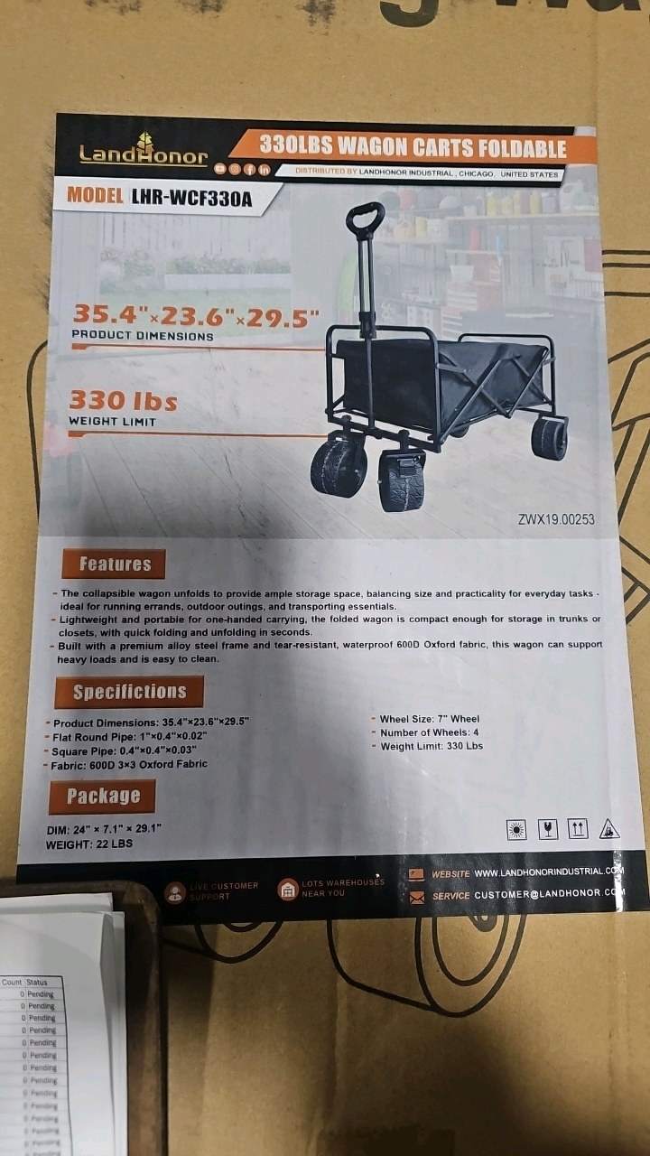 LandHonor 330Lbs Wagon Carts Foldable LHR-WCF330A