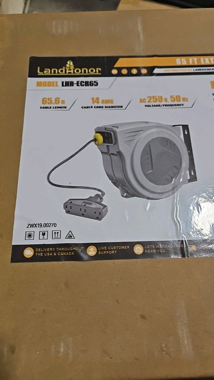 2026 Unused LandHonor 65 Ft Extension Cord Reel LR-ECR65