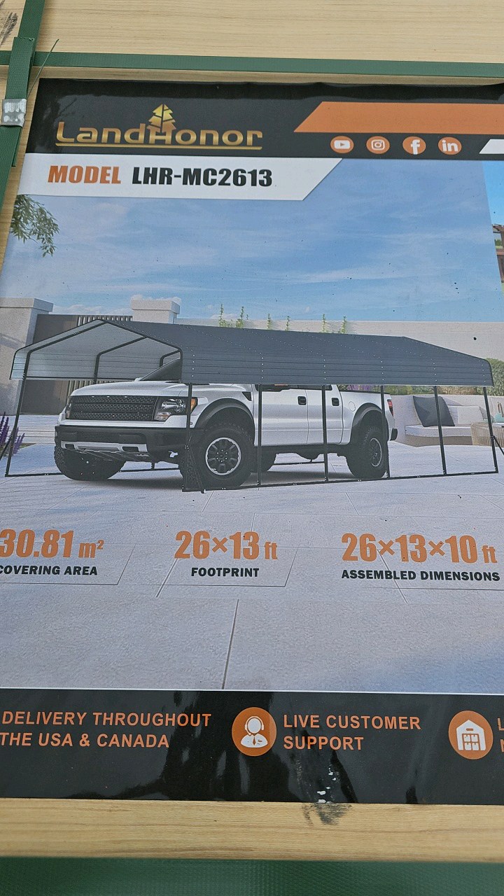 2026 Unused LandHonor 26 x 13 Ft Metal Carport LHR-MC2613