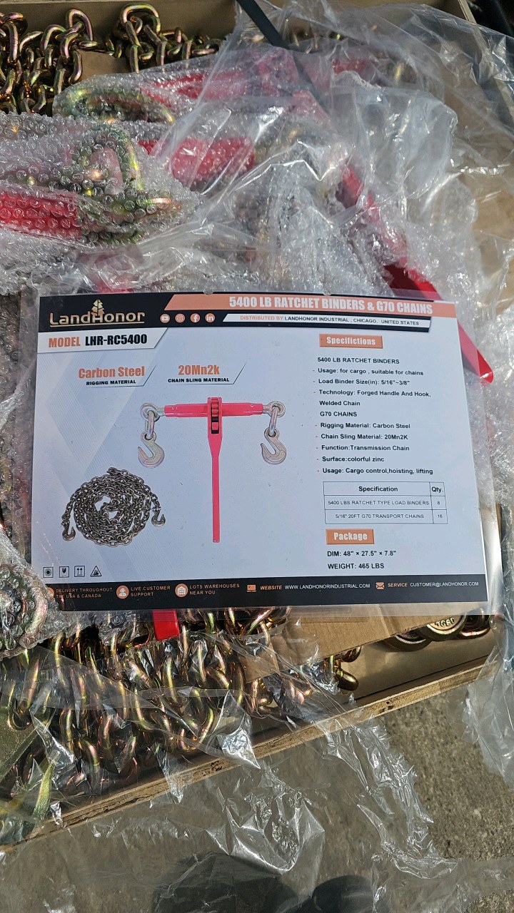 2026 Unused LandHonor 5400 LB Ratchet Binders & G70 Chains LHR-RC5400
