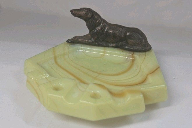 Vintage Onyx Ashtray – Bronze Figurine
