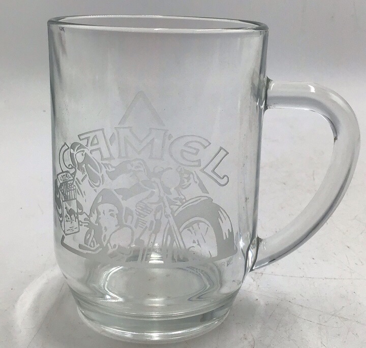 Vintage Camel Cigarettes Etched Glass Mug