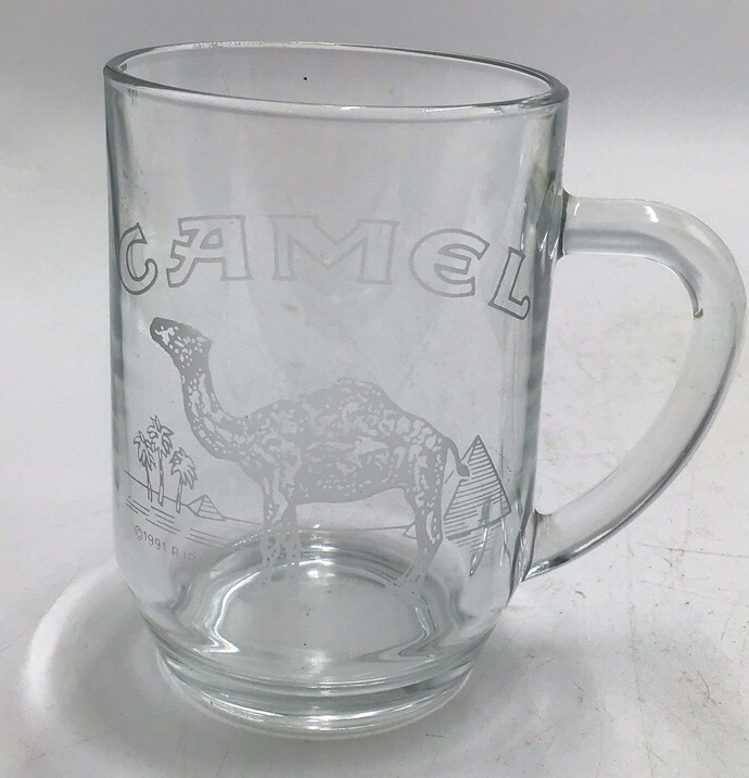 Vintage Camel Cigarettes Etched Glass Mug