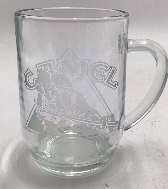 Vintage Camel Cigarettes Etched Glass Mug