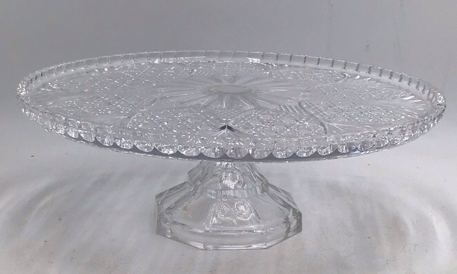 Vintage Crystal Cake Stand  Starburst and Hobstar Pattern
