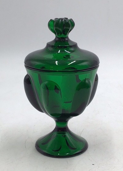 Vintage Green Glass Urn Lidded Jar  Lobed Design