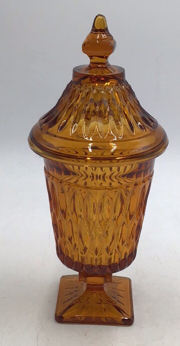 Vintage Amber Glass Lidded Urn
