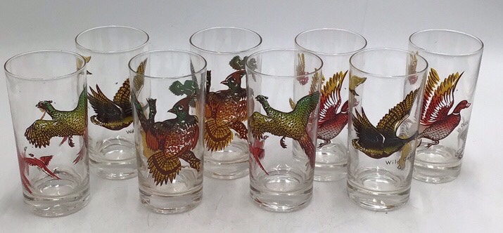 Vintage Wild Game Bird Highball Glasses 1950s