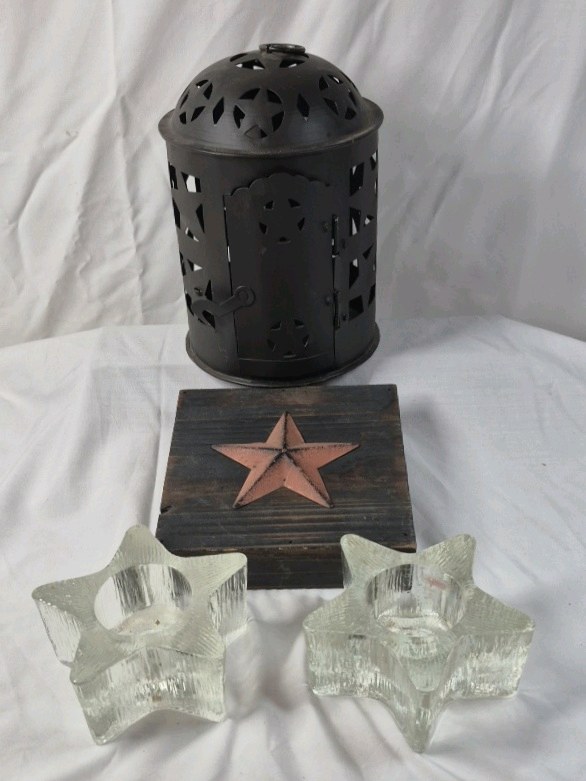 Vintage Metal Lantern  Star Cutout Design with Candle Holders
