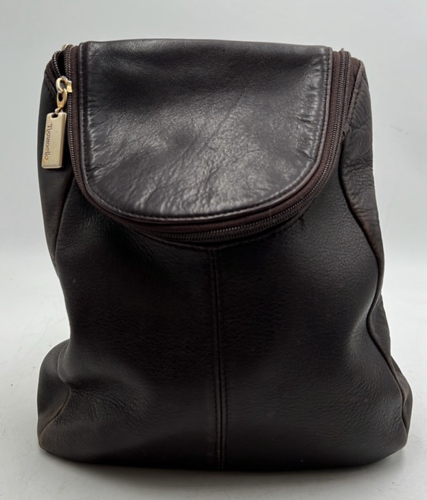 Vintage Leather Backpack  Dark Brown Pebbled Leather with Flap and Zipper