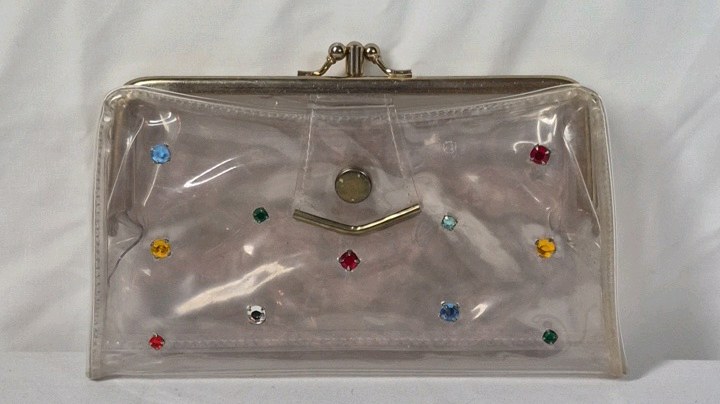 Vintage Clear Vinyl Clutch with Rhinestone Accents