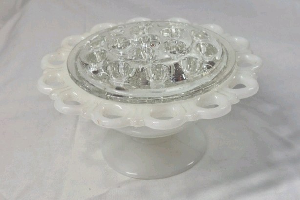 Fenton Milk Glass Bonbon Dish  Ruffled Pedestal
