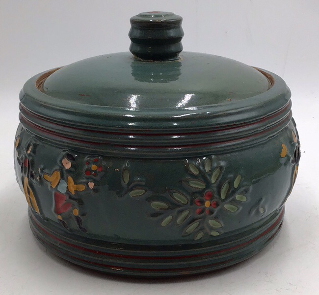 Vintage German Folk Art Lidded Bowl  Mid-20th Century