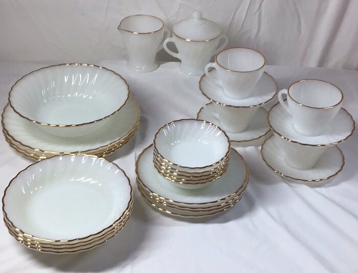 Vintage Anchor Hocking Fire-King Milk Glass Dinnerware Set