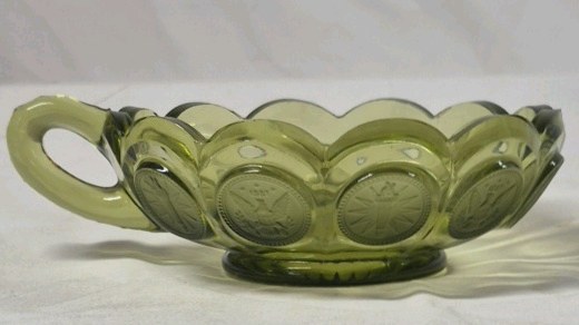 Vintage Green Coin Glass Handled Dish
