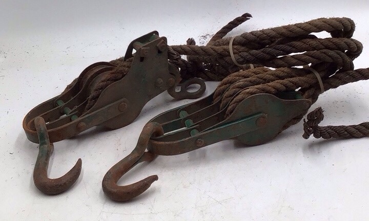 Vintage Block and Tackle Pulleys with Rope
