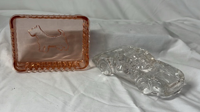 Vintage Glass   Scottie Dog and Car