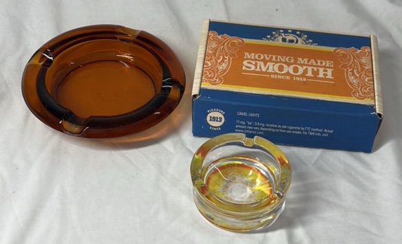 Vintage Amber Glass Ashtray  Camel Lights Ashtray