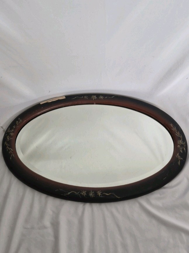 Vintage Oval Mirror with Inlaid Design