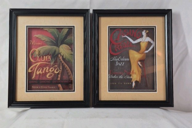 Framed Vintage-Style Art Prints  Miami Club Tango and Casino Rouge New Orleans Jazz