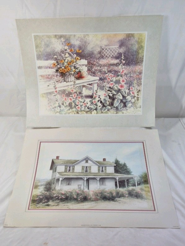 Matted Print Set  Country Cottage and Flower Garden Scenes