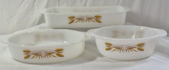 Vintage Fire King Milk Glass Bakeware  Golden Wheat Pattern