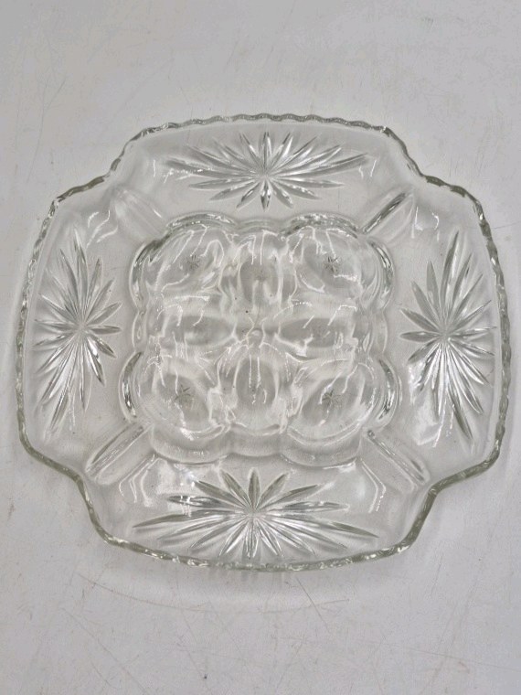 Vintage Glass Relish Dish  Starburst Pattern
