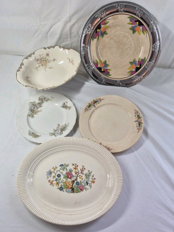 Vintage Porcelain Serving Platters and Plates  Assorted Floral Patterns