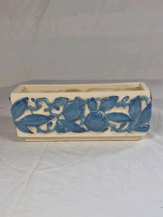 Vintage Brayton Laguna Planter  Blue Fruit and Leaf Relief