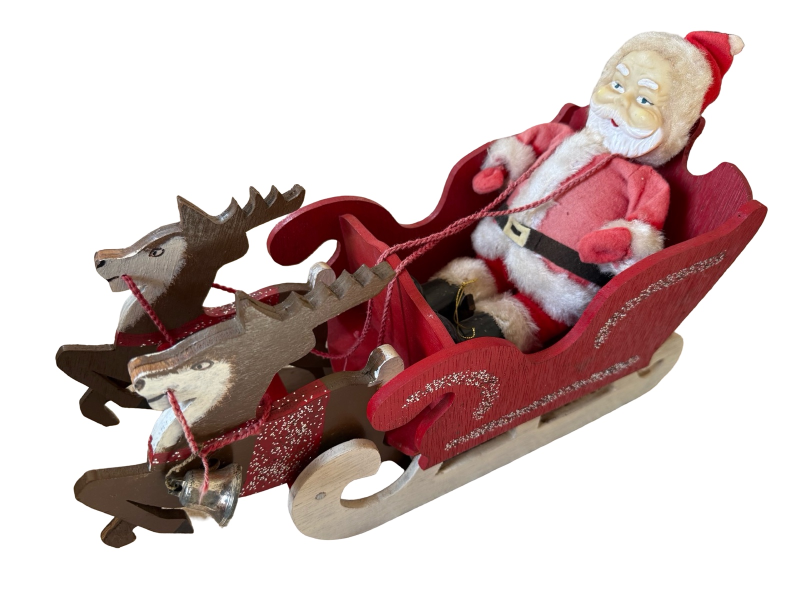 Wooden Christmas Sleigh With Vintage Santa