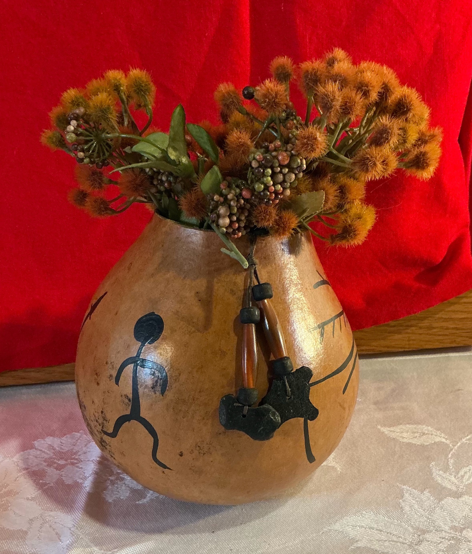 Ancient rock art Jeffers site MN signed Johnson decorative gourd