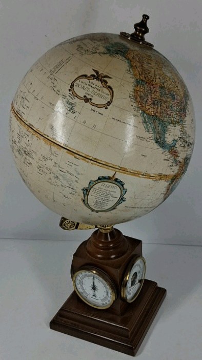 Replogle World Classic Globe Barometer Desk Clock Wood Base Vintage Style