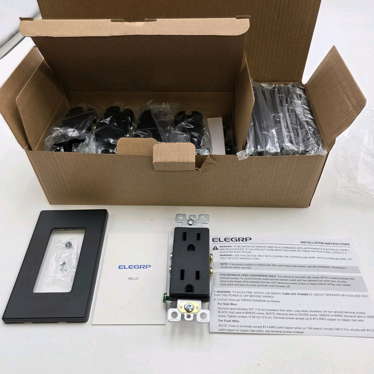 LIDER  ELEGRP Decorator Outlet & Wall Plate Lot, Black 2-Gang Screwless Plates, Box Included